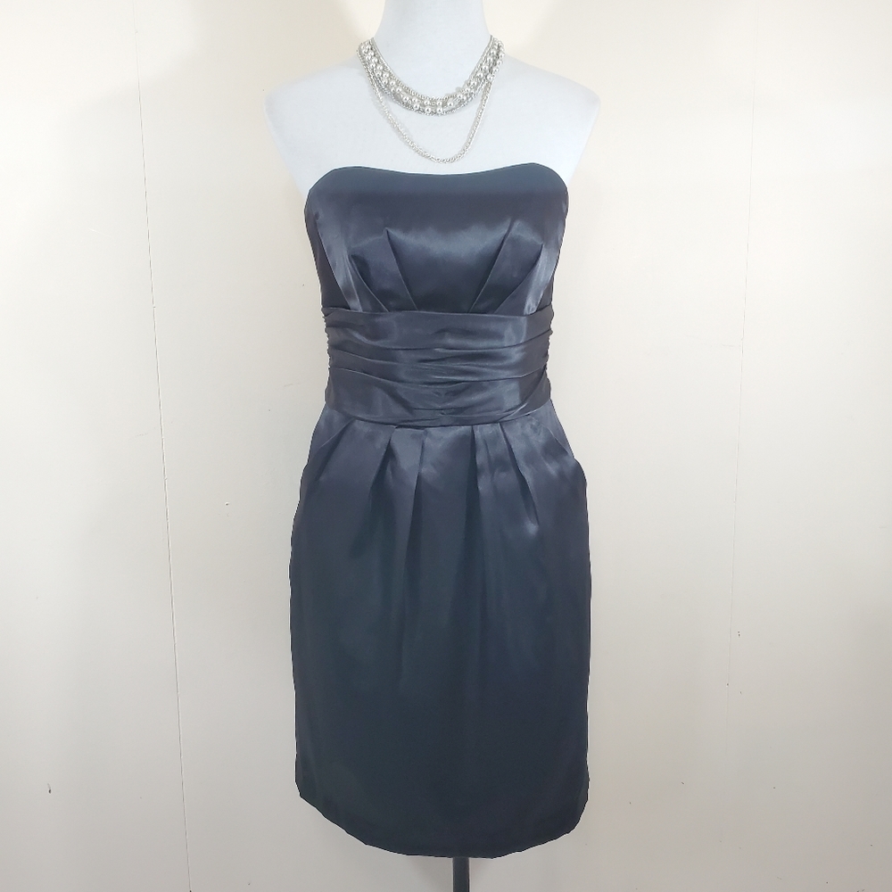 David's Bridal Satin black strapless bridesmaids dress w/ pockets Women's size 6